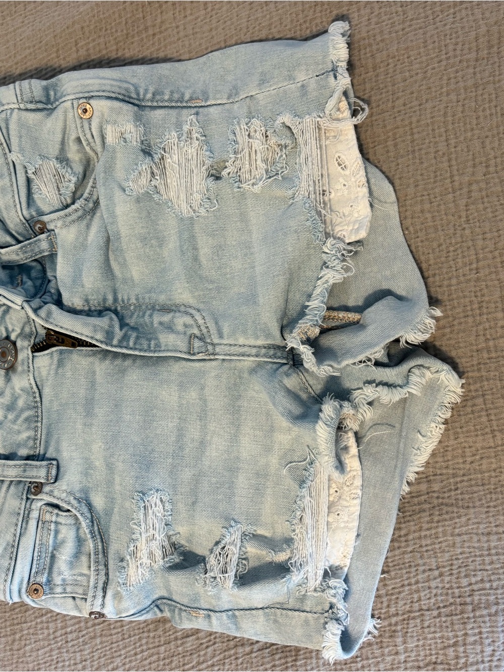 American Eagle Outfitters Light Blue Distressed Denim Shorts